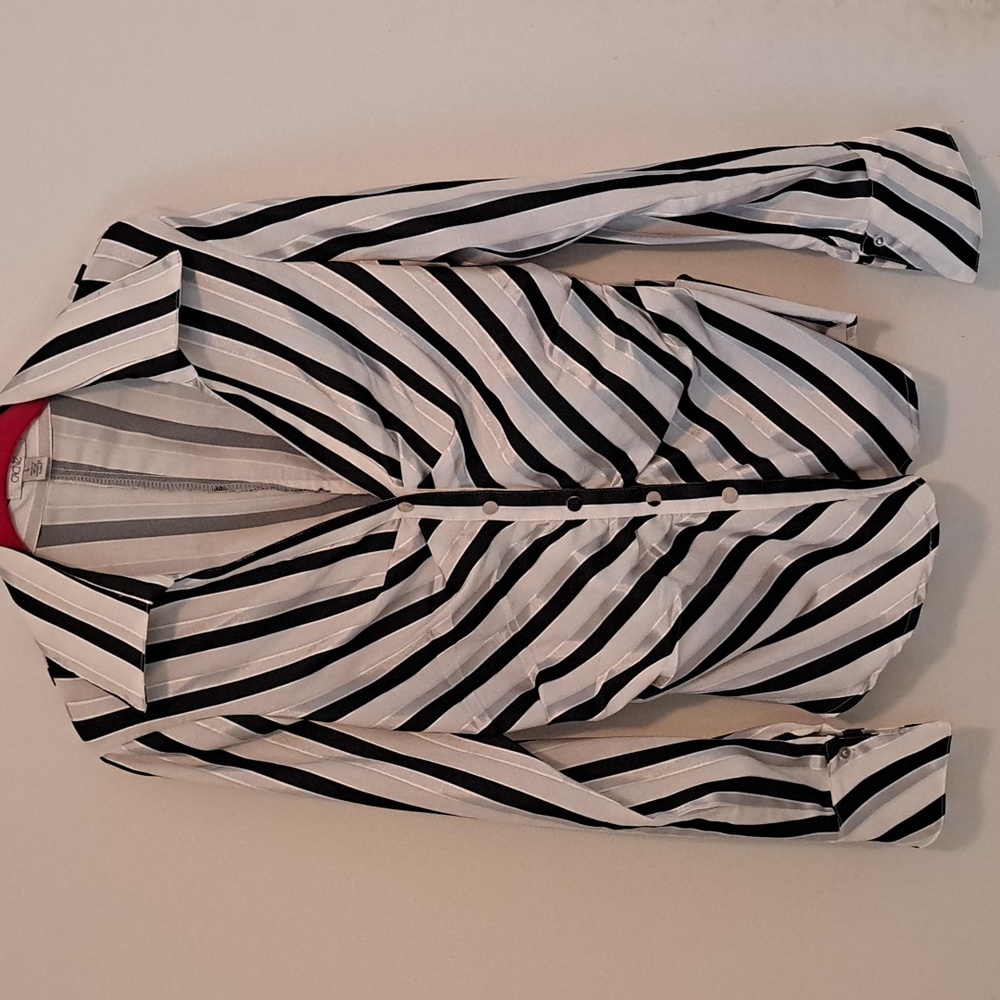 Cache Black & Silver striped stretch button-down shirt